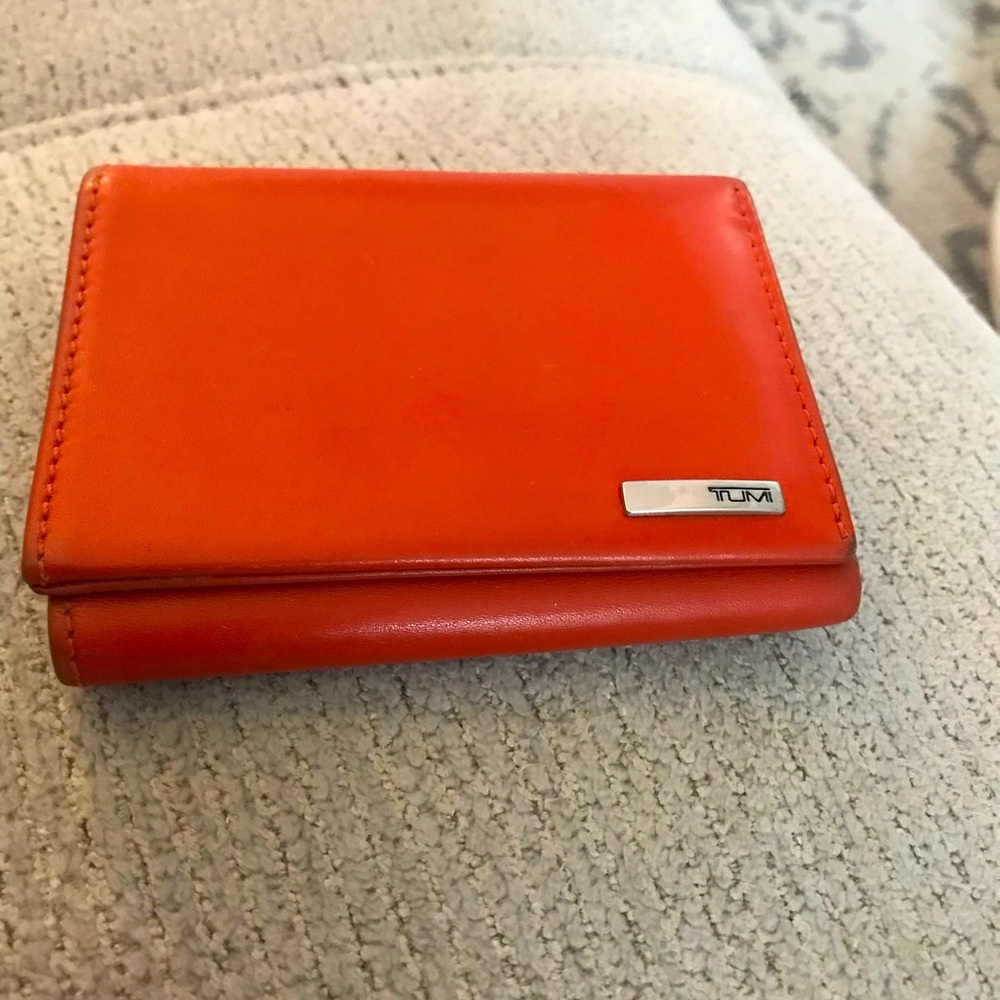 Tumi Small Orange Leather Tri-fold Wallet
